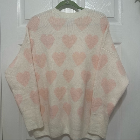 Vince Camuto Cream and Pink Heart Sweater with Pearl Detail Size Large. - Picture 7 of 15